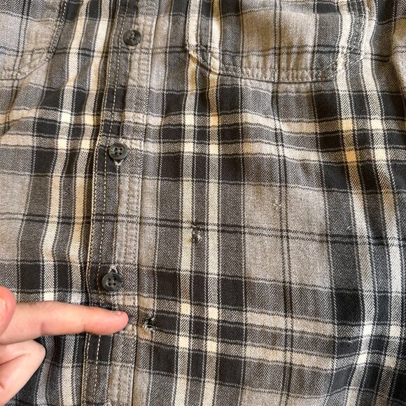 George Casual Button Down Mens Small Gray Plaid Distressed Grunge Flannel Shirt - Picture 5 of 8